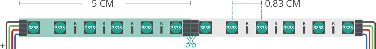Dibujo técnico tira led 3838 24V IP20 RGB 120led/m Dibujo técnico tira led 3838 24V IP20 RGB 120led/m