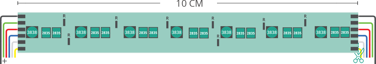 Dibujo técnico tira led 3838+2835+2835 24V IP65 RGBCCT 70led/m Dibujo técnico tira led 3838+2835+2835 24V IP65 RGBCCT 70led/m
