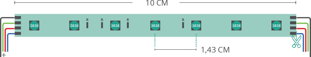 Dibujo técnico tira led 3838 24V IP20 RGB 70led/m Dibujo técnico tira led 3838 24V IP20 RGB 70led/m